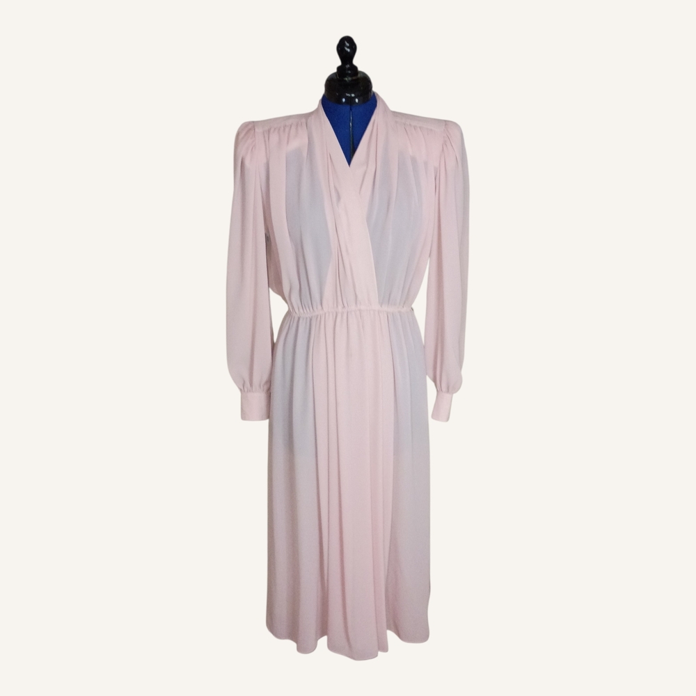 Leslie Fay 1980s Vintage Pink Long Sleeve Dress